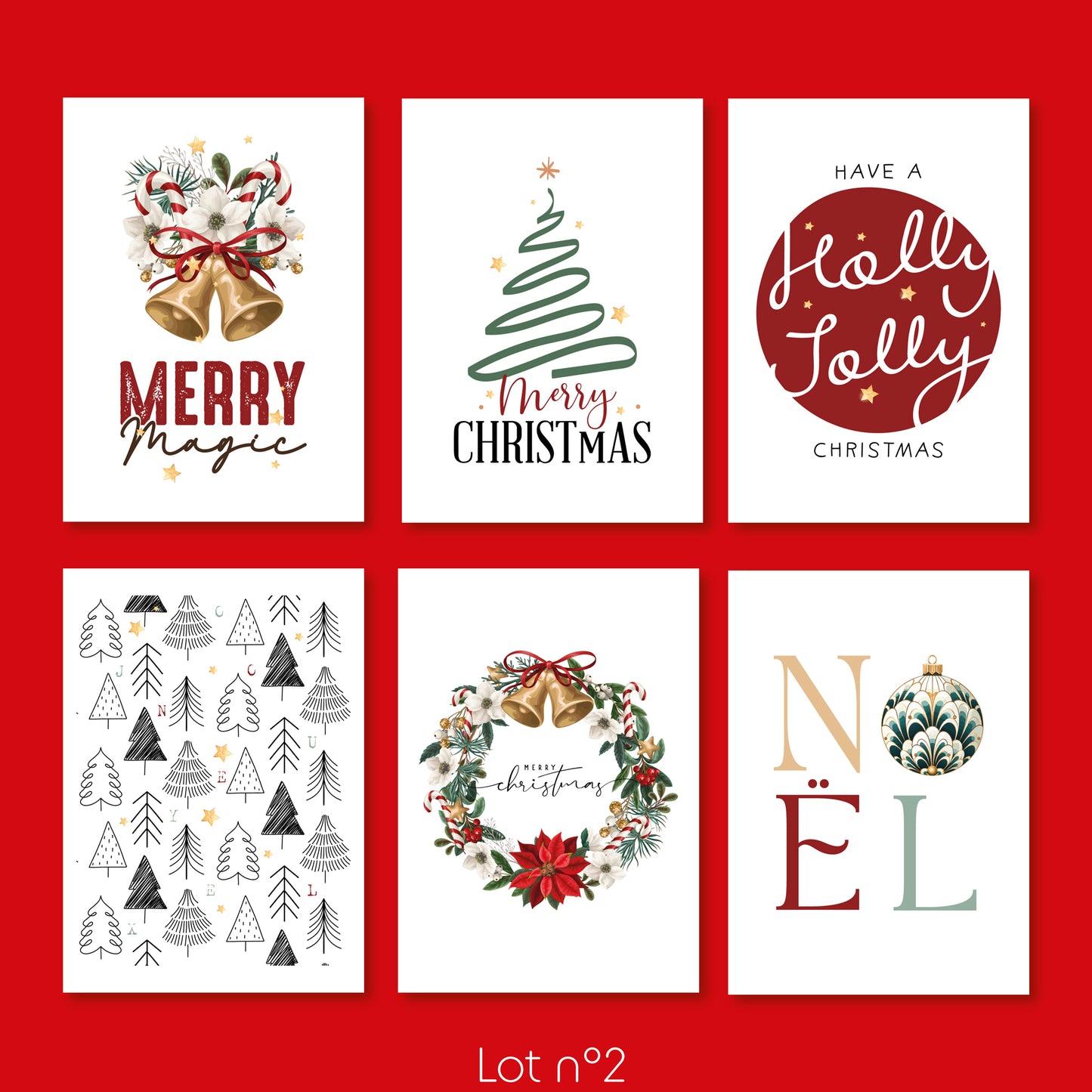 Lot de 6 Cartes de Noel