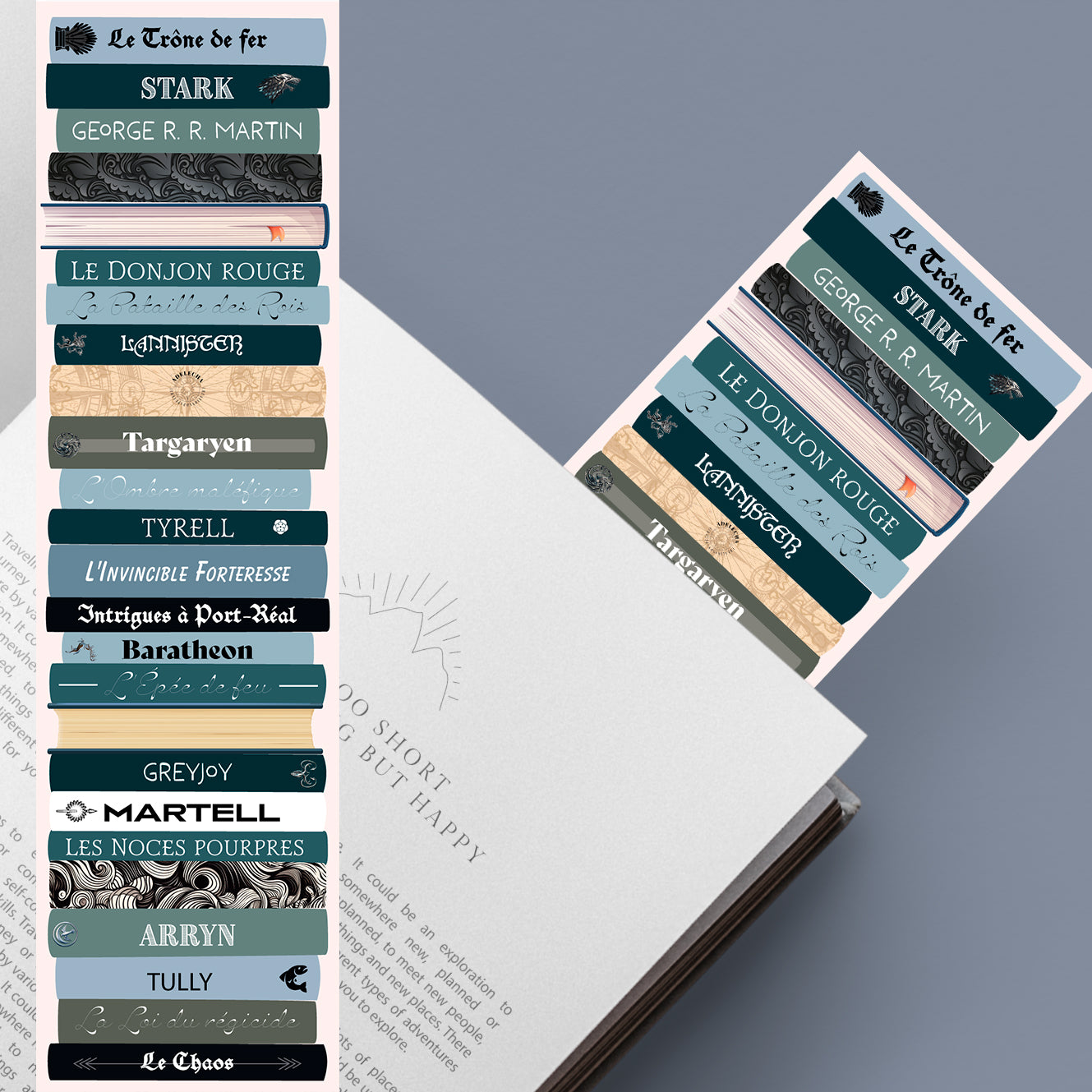 Marque-page inspiré de l’univers de George R.R. Martin, illustration immersive et mythique, idéal pour les amateurs d’intrigues et de guerres médiévales.