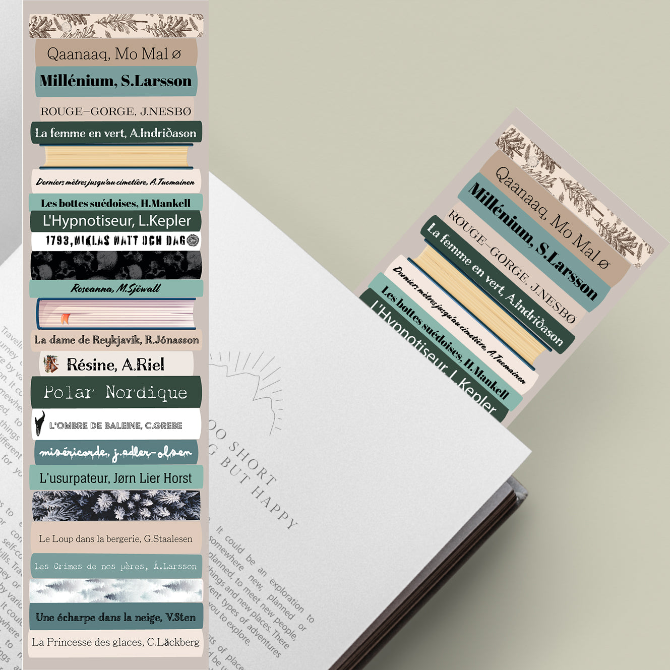 Marque-page inspiré par le polar nordique, ambiance glaciale et mystérieuse, idéal pour les amateurs de thrillers scandinaves et d’enquêtes haletantes