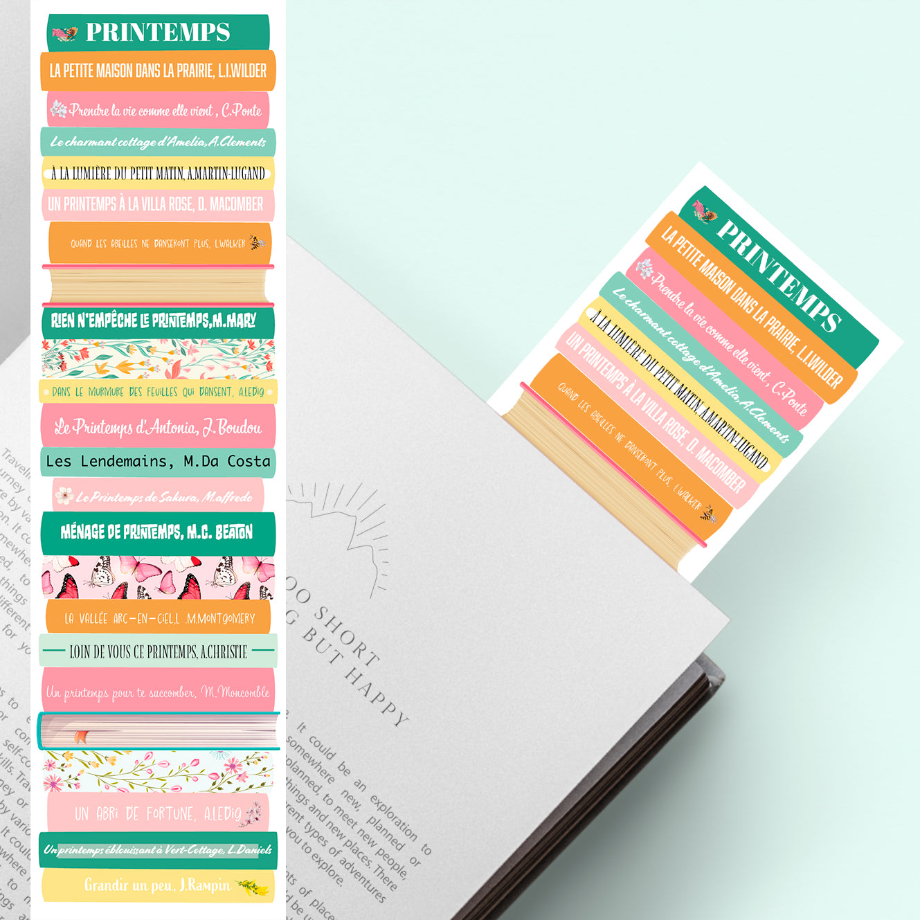 Marque-page inspiré par la saison printanière, illustration lumineuse et bucolique, idéal pour savourer une lecture au soleil.