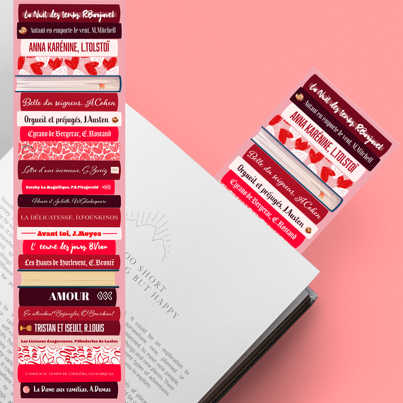 Marque-page inspiré par la romance, ambiance douce et poétique, idéal pour les amateurs de belles histoires d’amour.