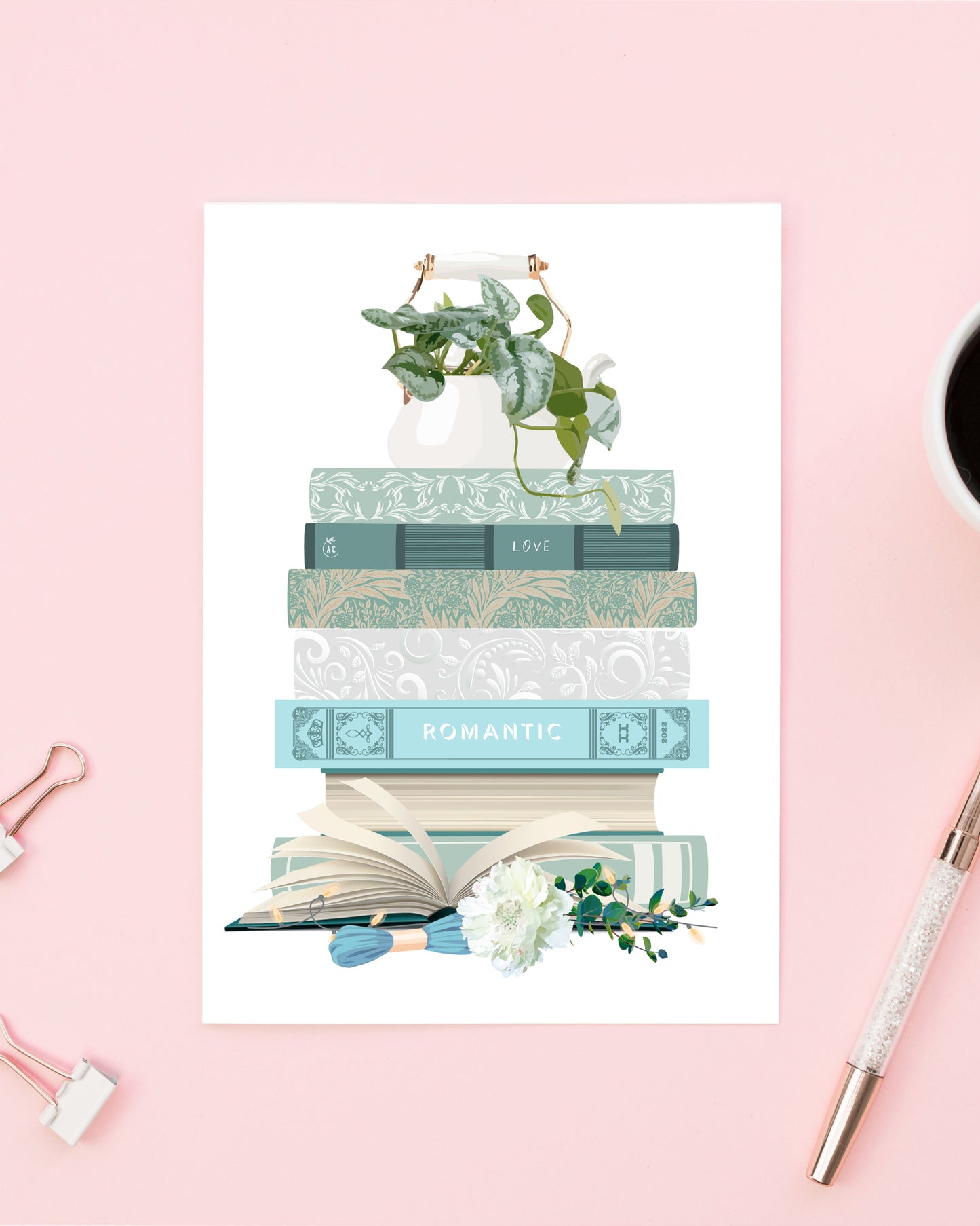 Illustration Pile de livres Romantique