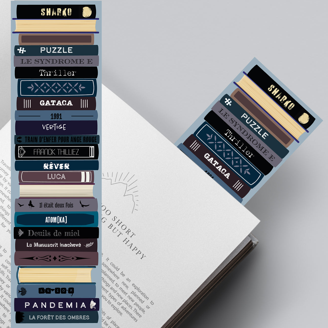 Marque-page inspiré par Franck Thilliez, ambiance sombre et angoissante, idéal pour les amateurs de thrillers psychologiques et scientifiques.