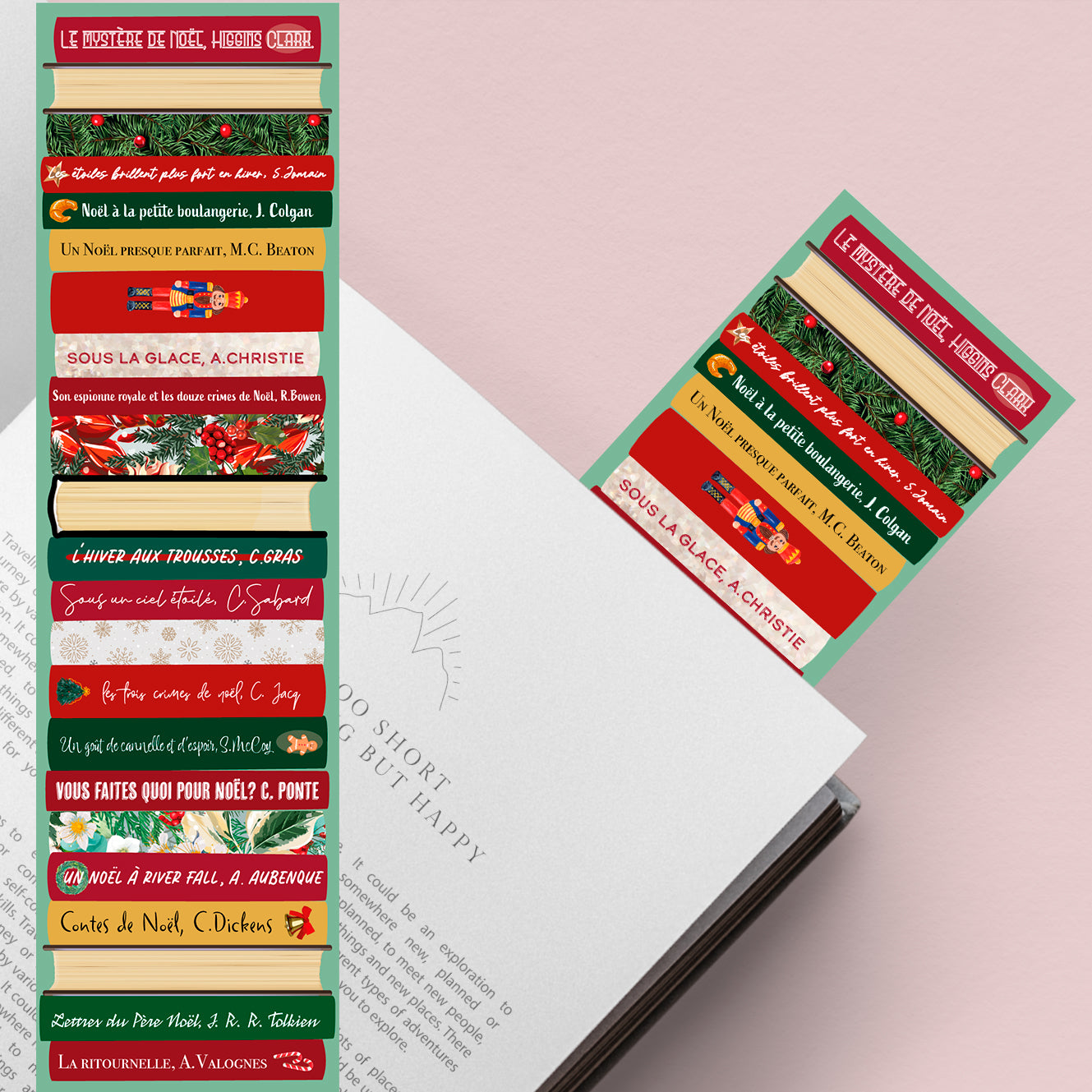 Marque-page inspiré des contes de Noël, illustration douce et réconfortante, idéal pour accompagner vos romans et histoires hivernales