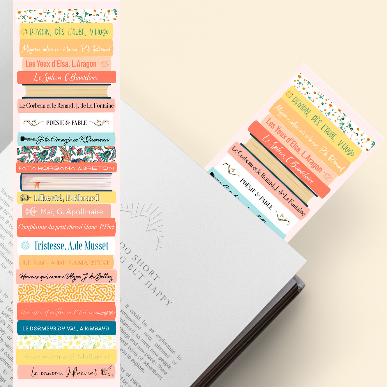 Marque-page poésie, design aquarelle et citations inspirantes, parfait pour accompagner vos lectures de prose et de textes classiques.