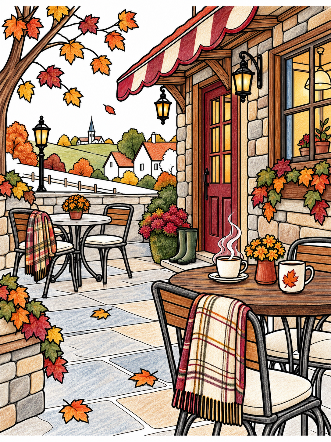 Automne au coin du feu – 30 coloriages cosy pour adultes à imprimer