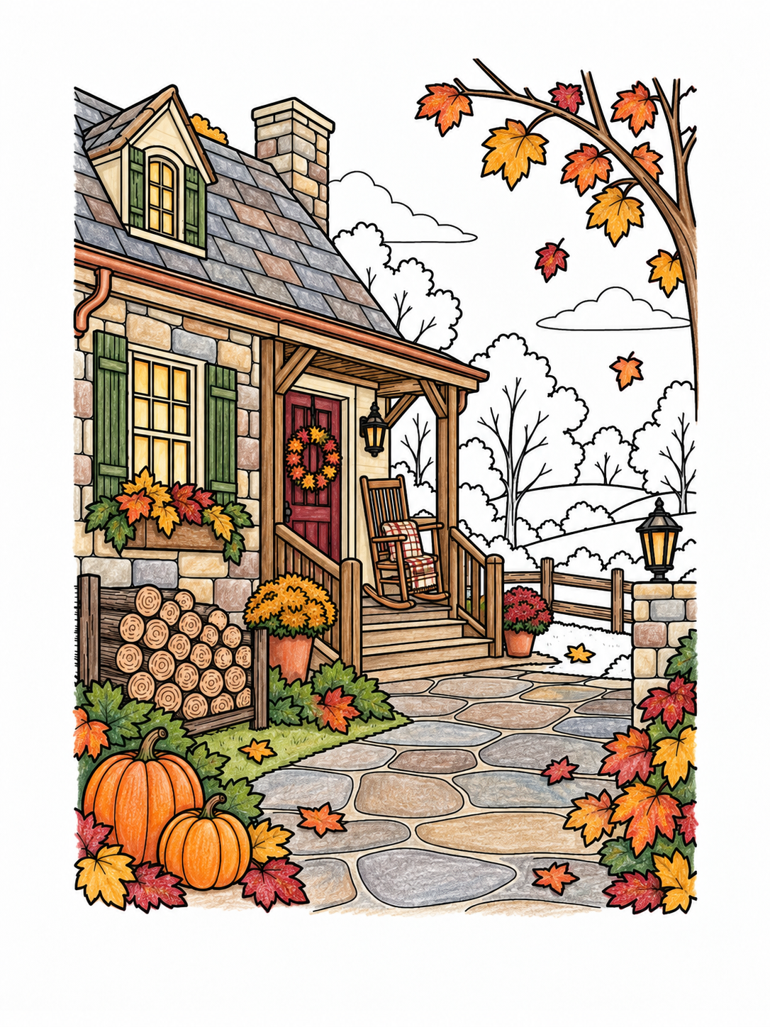 Automne au coin du feu – 30 coloriages cosy pour adultes à imprimer