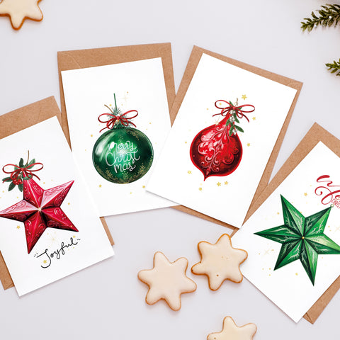 Lot de 4 Cartes Décoration de Noël