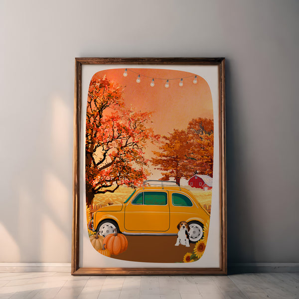 Illustration Autumn yellow car