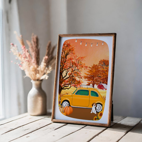 Illustration Autumn yellow car