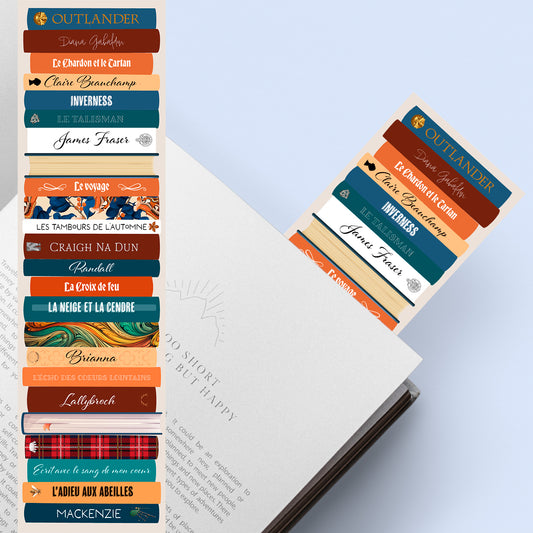 Marque-page inspiré par Outlander, ambiance Écosse et voyage temporel, idéal pour les passionnés de romance historique et d’aventures captivantes.