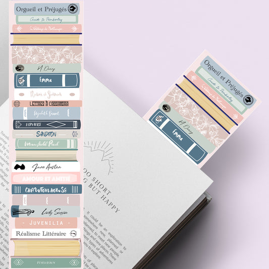 Marque-page inspiré par Jane Austen, style bibliographie parfait pour les amoureux de la lecture et de la littérature classique