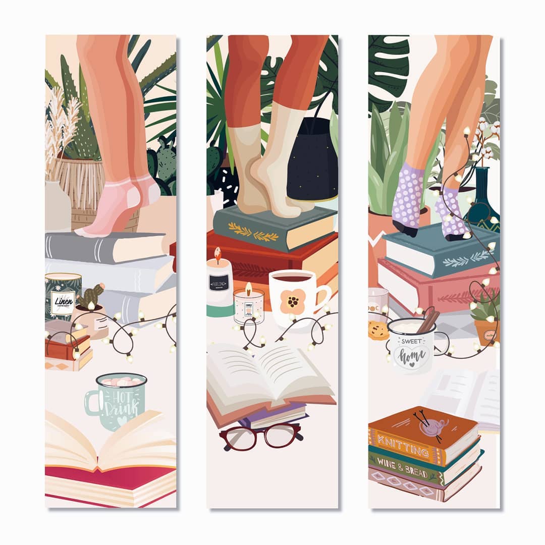 Marque-page illustré sur le thème de la lecture, idéal pour accompagner vos lectures cosy